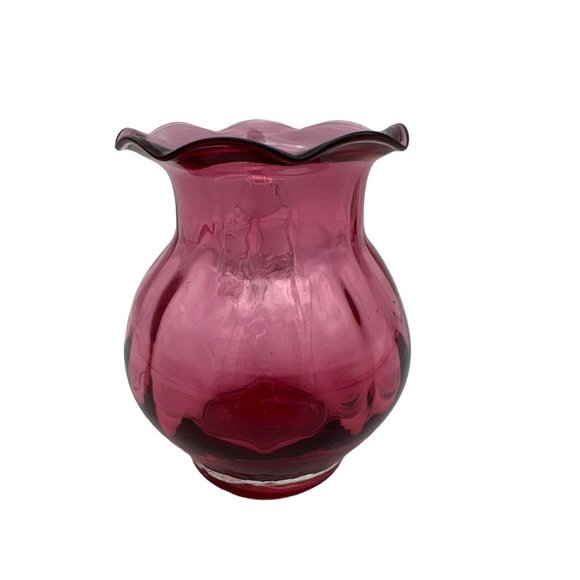 Cranberry Glass Small Pitcher w/ Applied Handle Hand Blown Pontil 4" Tall - Picture 4 of 6